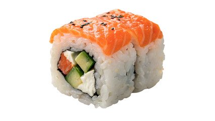 Fresh traditional Japanese salmon sushi roll piece isolated on a transparent background © belova-png