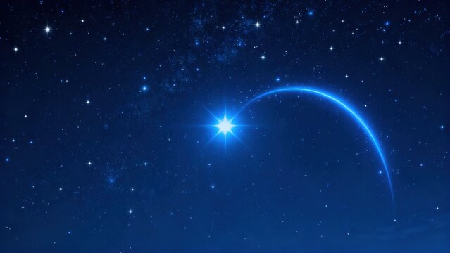 Starry night sky with bright star and arc