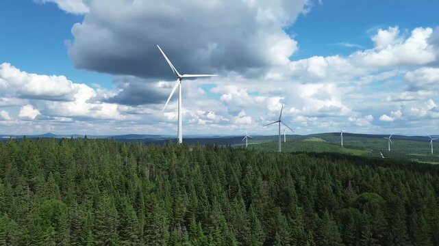 Arial view of Quebec wind turbines