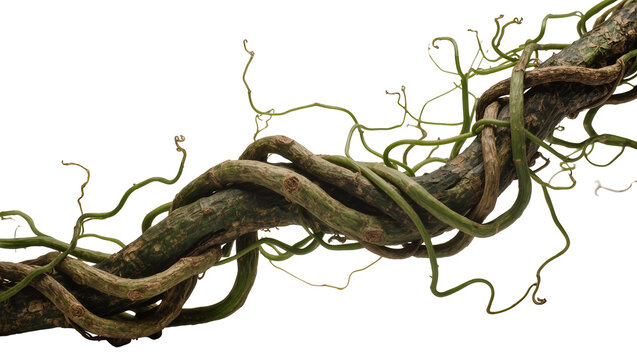 Isolated intertwined tropical jungle vines and liana branches with tendrils creating organic texture
