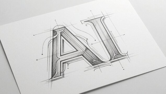Black white sketch letter paper drawn stylized hand-drawn style intricate lines curves letters arranged way fo