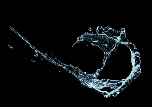 黒背景に抽象的な水しぶきが上がる3Dイラスト｜清潔で流れるような波と水しぶき