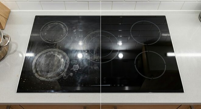 Stovetop Before and After Cleaning, Demonstrating Effective Home Maintenance.