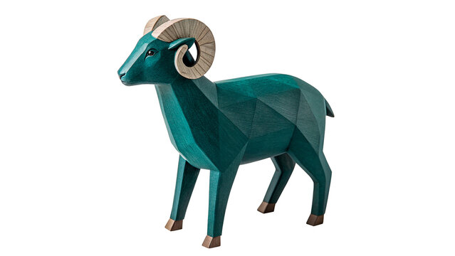 Geometric low poly blue ram animal statue isolated on a transparent background