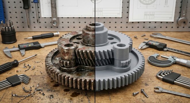 Old Rusty Gears Transformed into New Modern Industrial Components