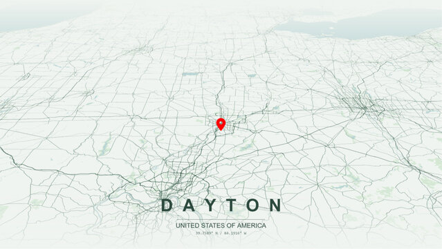 Modern minimalist vector map of Dayton, Ohio. High-quality scalable illustration of Dayton downtown city grid, Great Miami Riverfront layout for posters design.