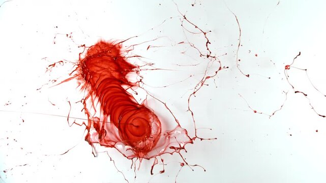 Super Slow Motion Shot of Blood Splatter Isolated on White Background at 1000fps.