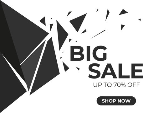 Big sale announcement with geometric shapes and shop now button Keywords: sale, big sale