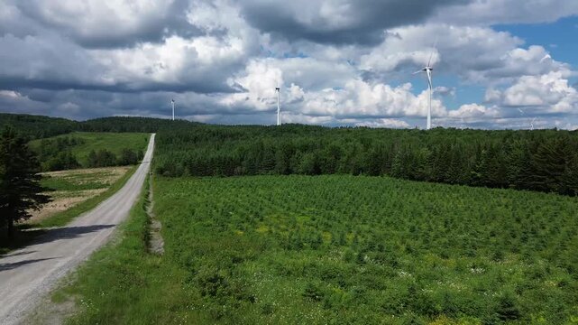 Arial view of Quebec wind turbines