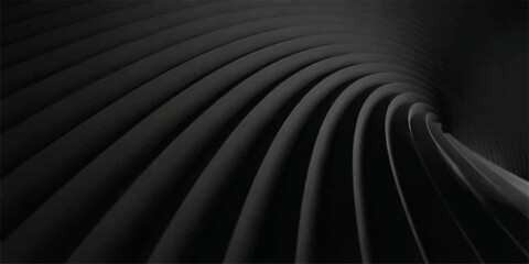 Naklejka premium Abstract Black and White Metallic Spiral Tunnel Background with Silver Steel Waves Dark Curved Lines Blue Light Texture 3D Wallpaper Design Illustration