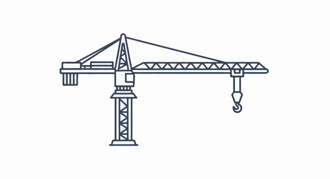 A simple line drawing of a large construction crane with a hook