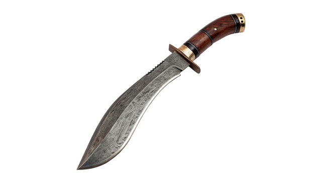 Traditional curved metallic combat dagger knife weapon isolated on a transparent background
