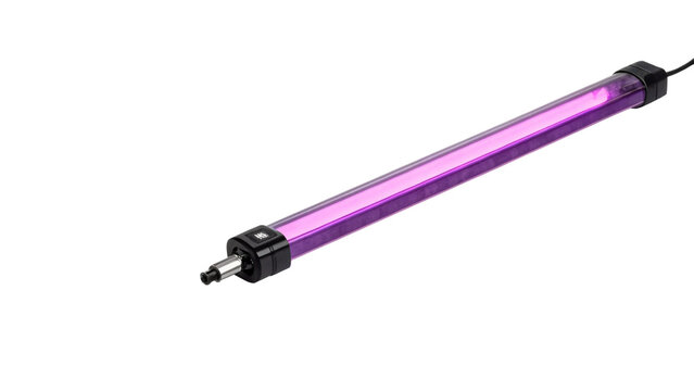 Modern purple glowing neon ultraviolet light stick isolated on a transparent background