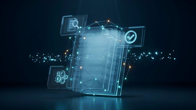 AI-driven legal document review and contract automation process, professional business technology concept