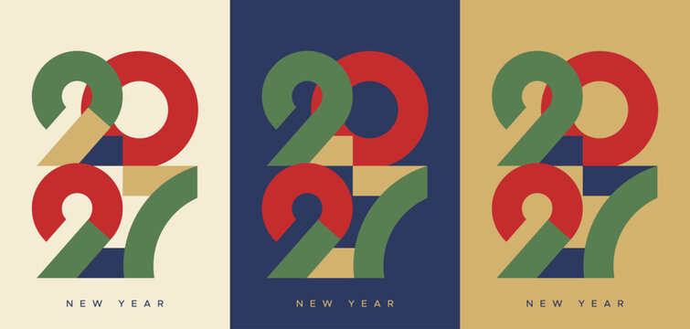 Modern Geometric 2027 New Year Background with Abstract Flat Shapes and Minimal Design