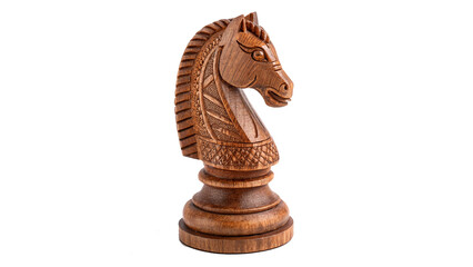 Classic wooden chess knight piece carved from beautiful brown timber isolated on transparent background © Arina