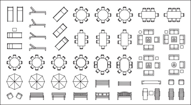 Outdoor furniture top view set for architectural floor plans and landscape design projects in vector format