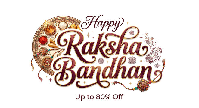 Happy raksha bandhan typography logo banner poster offer discount sale concept on background.