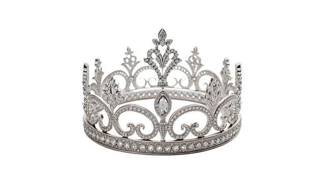 Elegant sparkling silver tiara crown jewelry accessory for royalty isolated on transparent background
