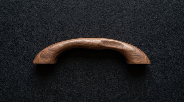 Wooden Door Handle on Dark Textured Background, Top-Down Minimalist View of Handcrafted Furniture Hardware Concept