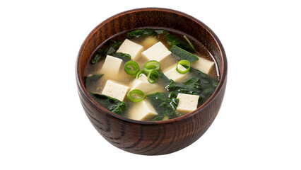 Traditional Japanese miso soup with tofu seaweed and scallions isolated on transparent background © Arina
