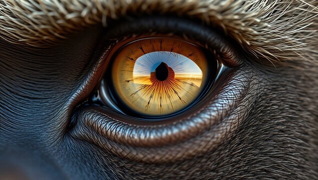 Extreme close up of a baboon eye with golden iris