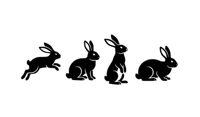 Obraz premium Minimal rabbit silhouette icon collection black and white vector