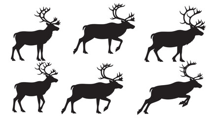 Reindeer Silhouettes On White Background Collection Of Animal Shapes antler © JOHIRUL_STUDIO
