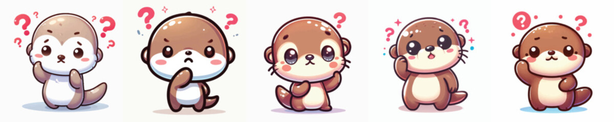 Vector of a cute cartoon otter character confusing and scratching its head © FirdianKrisna