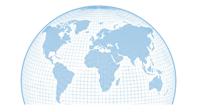 World map globe vector with grid lines latitude longitude continents earth sphere illustration design template for business technology presentation banner background