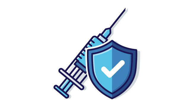 Vaccine Syringe with Shield Icon Protection.