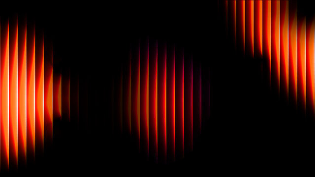 Red orange dark black 3D abstract background with narrow vertical glass rays. Iridescent fractal prism light waves over a black gradient. Minimalist fluid 3D render with luminous fiery glow and sleek.