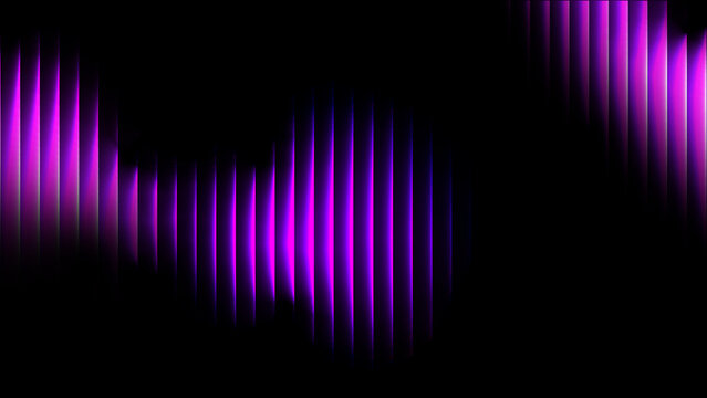 Purple dark black 3D abstract background with narrow vertical glass rays. Iridescent fractal prism light waves over a black gradient. Minimalist fluid 3D render with luminous magenta glow and sleek 