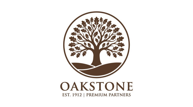 Oakstone logo with a prominent tree inside a circular frame.
