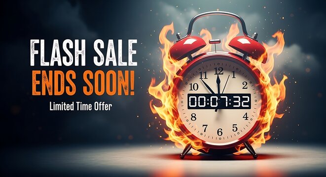 Flash sale ends soon limited time offer with burning alarm clock