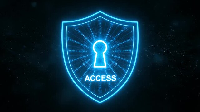 Access shield icon with digital keyhole for secure data protection