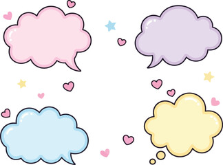 Obraz premium Cute Pastel Speech Bubble Collection with Hearts and Decorative StarsCute Pastel Speech Bubble Collection with Hearts and Decorative Stars