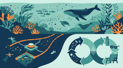 Obraz premium Environmental Concept of Ocean Plastic Pollution and Marine Conservation through Recycling and Circular Economy