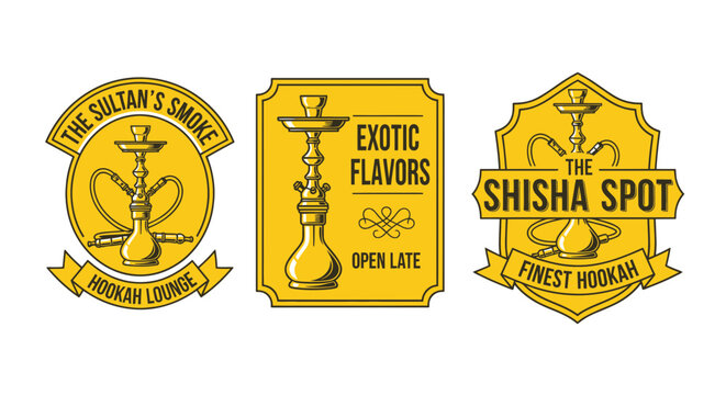 Hookah lounge vintage logos with yellow emblem designs
