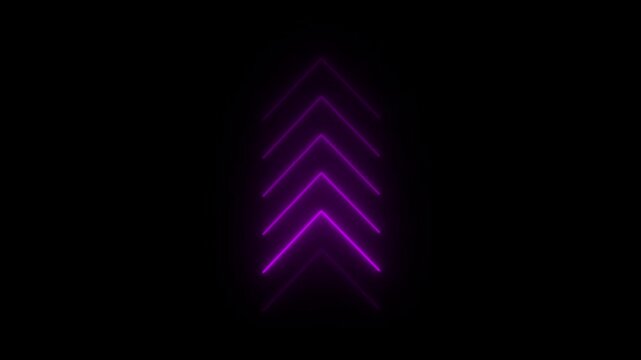 Glowing neon arrow up directional icon animation. Abstract neon flash lightning arrow uploading animation.