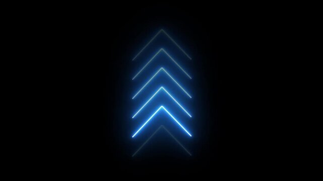 Glowing neon arrow up directional icon animation. Abstract neon flash lightning arrow uploading animation.