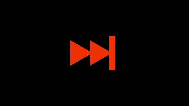 Red colour Rewind button icon isolated on black background. 4K Video.