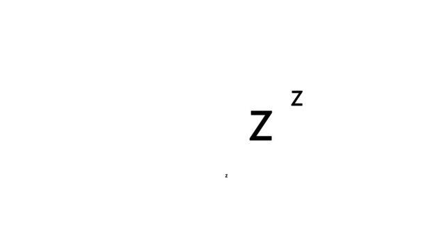 Sleeping zzz on a black screen. Sleep concept. 4K animation. Moving z letters animated user interface element on dark background. Transparent 4K video