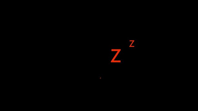 Sleeping zzz on a black screen. Sleep concept. 4K animation. Moving z letters animated user interface element on dark background. Transparent 4K video