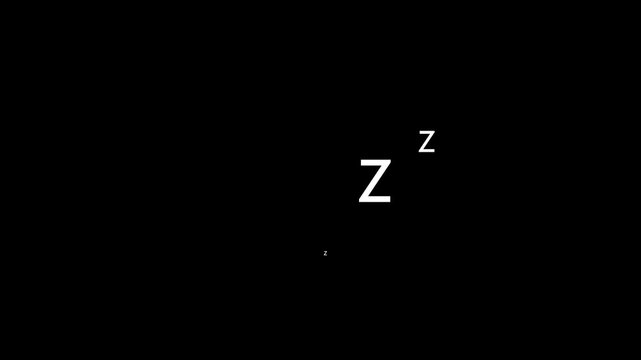 Sleeping zzz on a black screen. Sleep concept. 4K animation. Moving z letters animated user interface element on dark background. Transparent 4K video