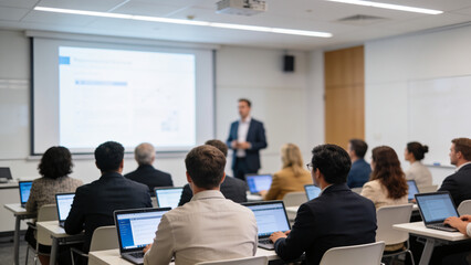 Fototapeta premium Business professional presenting business analytics and financial performance charts during a corporate meeting, showcasing data-driven decision making, teamwork, and strategic planning.