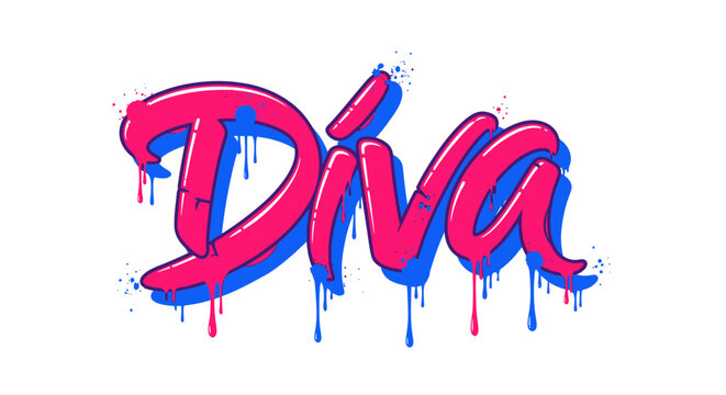 Diva text in pink and blue graffiti style with dripping paint