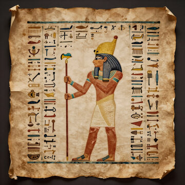 Cinematic Ancient Egypt. Scene Of An Ancient Egyptian Burial Scroll (Papyrus) From The Time Of The Dead
