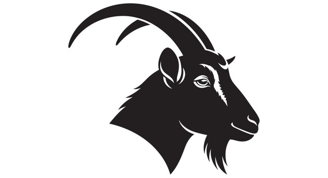Goat Head Silhouette Against White Background Minimalist Animal Graphic billy