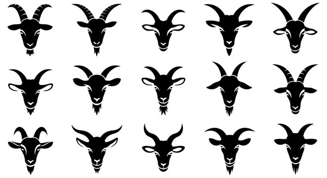 Goat Head Silhouettes Collection Black And White Graphic Design animal